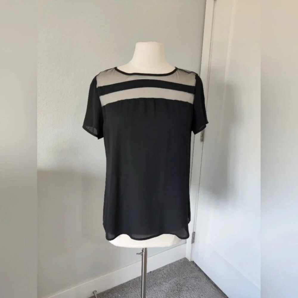 SheIn| Black Sheer Neckline Blouse